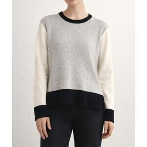 Pure Amici 100% Cashmere Color Block Sweater Crew Neck Pullover Cozy